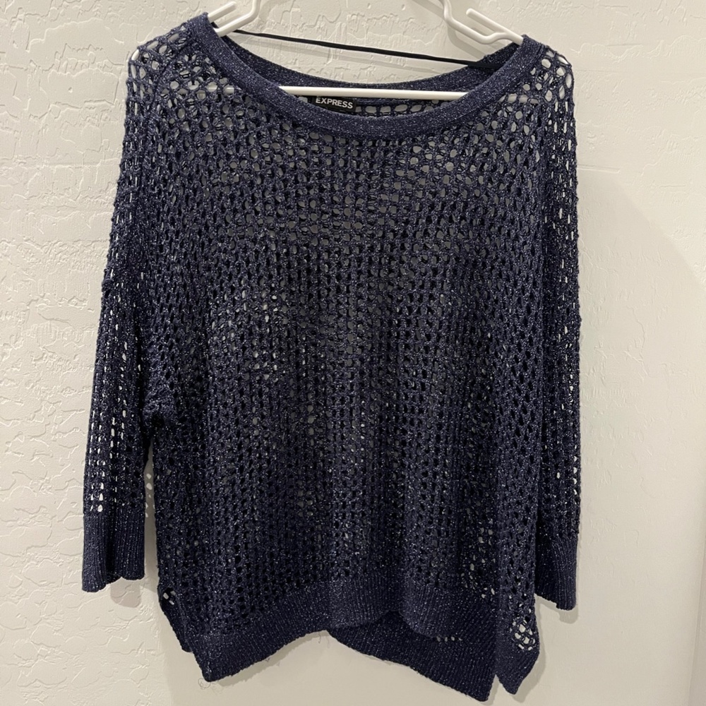 Express Blue Mesh Top Size Medium long sleeve Y2K